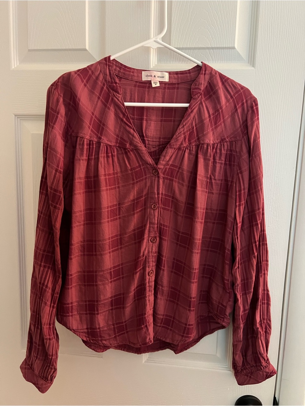 cloth & stone Burgundy Plaid Button-Front Shirt